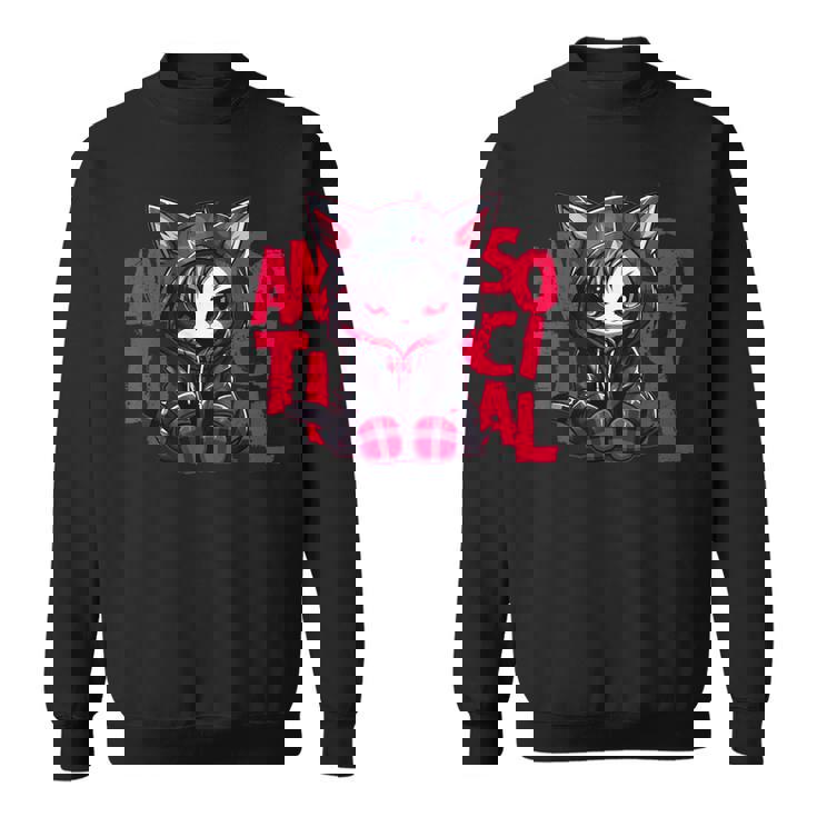 かわいい アニメ ゴシック 猫 ちび反社会的 メンヘラ グランジ スウェットシャツ