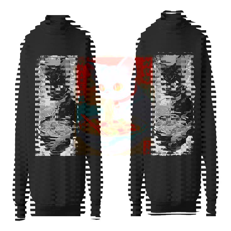 かわいい 黒猫 ラブ ラーメン カワイイ ねこ アニメ 日本語 スウェットシャツ