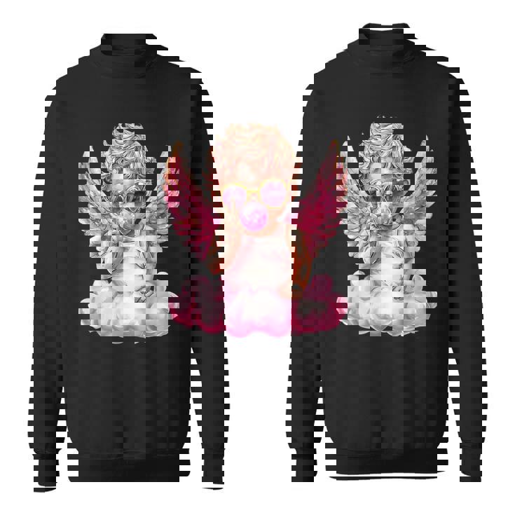 かわいいキューピッド吹くバブルガムサングラスバレンタインデー。 スウェットシャツ