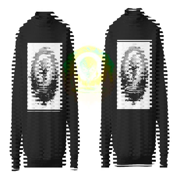 かわいいグリーンエイリアンヘッドufoスペースフェイス スウェットシャツ