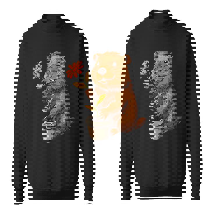 かわいいコスチューム愛好家のための鉢植えのハッピービーバー スウェットシャツ