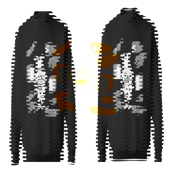 かわいいコックさん パン屋さん編 鳥 フランスパン クロワッサン チョコレートコルネ 食パン 料理 おいしい おもしろ スウェットシャツ