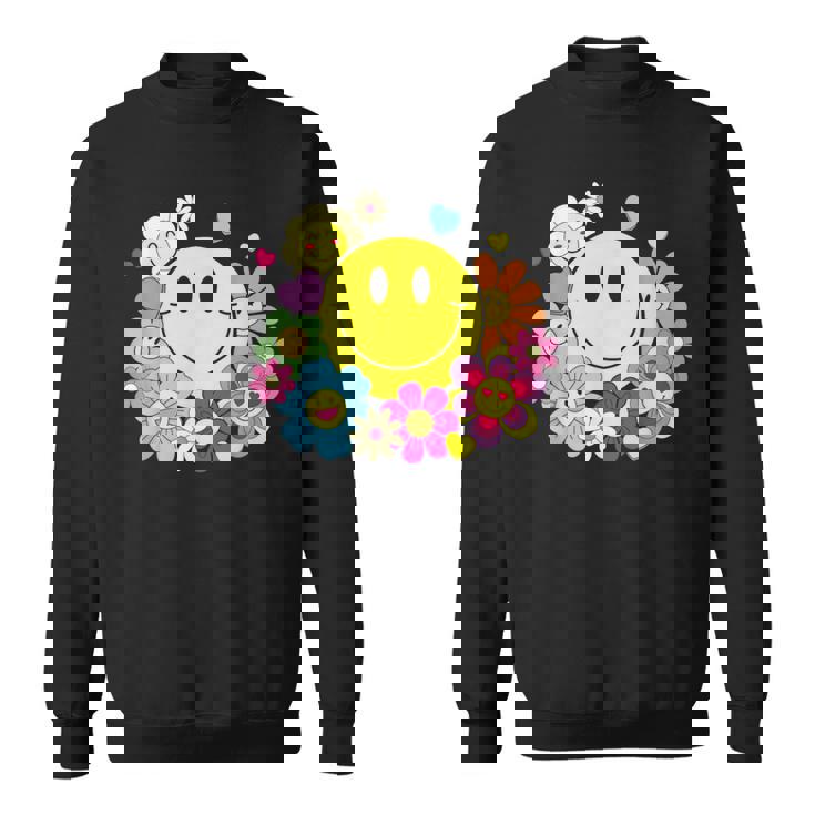 かわいいスマイルフェイス 花 ハッピーフェイス 花 ハート キッズ ガールズ スウェットシャツ