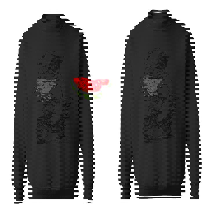 かわいいブルドッグが自転車に乗ってスイカを食べる 誕生日 スウェットシャツ