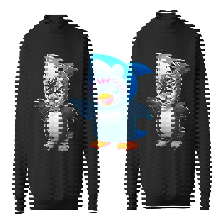 かわいいペンギンのサメのフュージョン漫画コスチューム。 スウェットシャツ