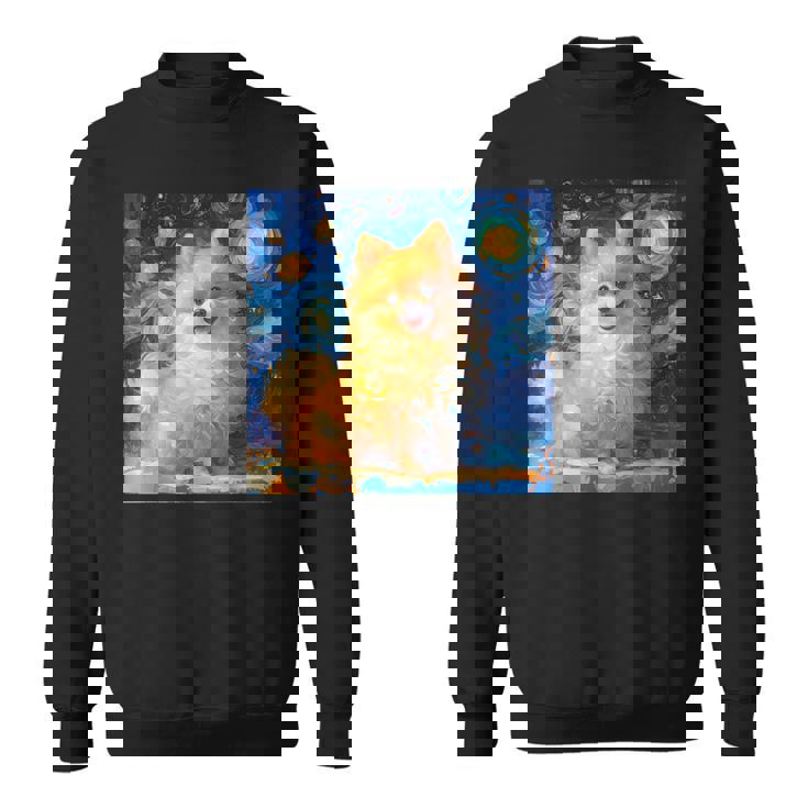 かわいいポメラニアン犬 星月夜 ヴィンセント・ヴァン・ゴッホ絵画 スウェットシャツ