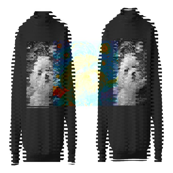 かわいいマルチーズドッグ 星月夜 ヴィンセント・ヴァン・ゴッホ絵画 スウェットシャツ