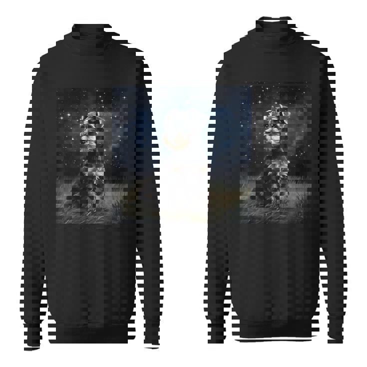 かわいいミニチュアシュナウザーの星空の犬 夜の絵画 スウェットシャツ