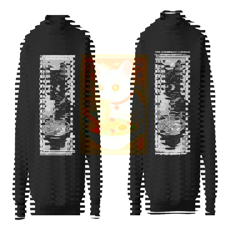 かわいい猫とラーメン麺 日本のアニメ漫画 スウェットシャツ