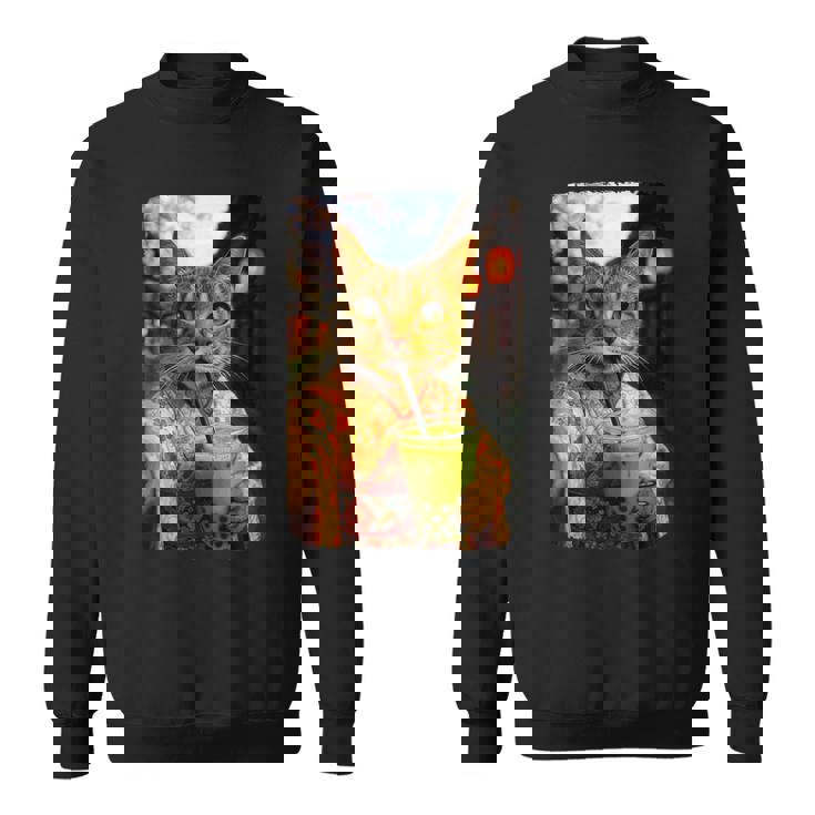 かわいい着物猫 自撮り 抹茶 バブルティー スウェットシャツ