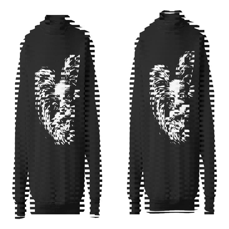 かわいい覗くパピヨン犬のグラフィック デザイン スウェットシャツ