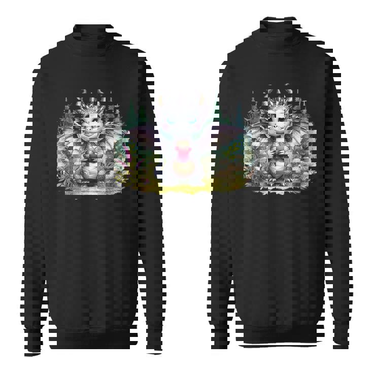 かわいい赤ちゃんドラゴンハート森林ファンタジー水彩ar スウェットシャツ