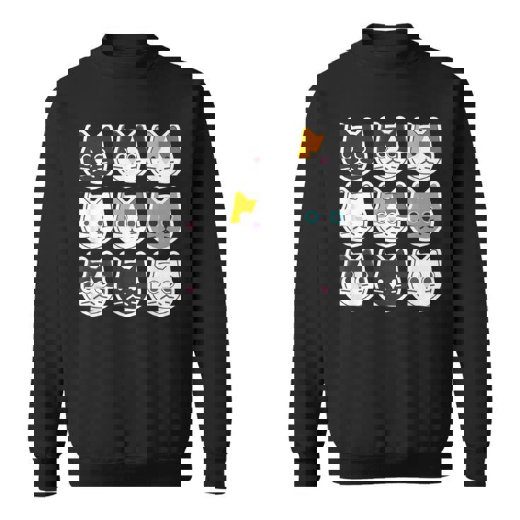 ねこ 9《ふぇいす》猫《黒・白・ハチワレ・三毛・ロシアン》【どうぶつフレンズ】顔 ゆるくて かわいい 動物 イラスト スウェットシャツ