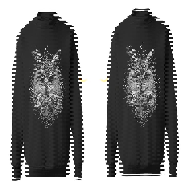 ふくろう ドローイング アート 動物 イラスト モチーフ フクロウ スウェットシャツ