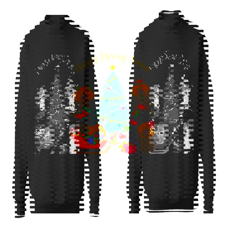 アグリー ハッピーデコピンクリスマス コーイケルホンディエ犬 ダッチデコイスパニエル犬 スウェットシャツ