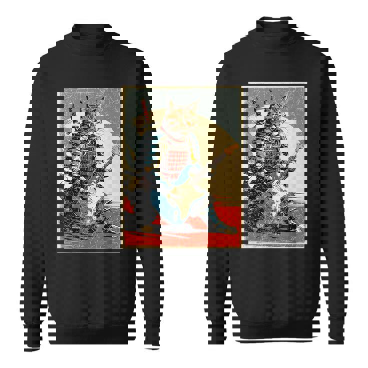 アニメ 日本の侍猫 エレキギターを弾くアートワーク スウェットシャツ