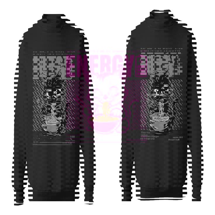 アニメ風ラーメン猫デザイン 充電と食欲のエネルギー系グラフィック スウェットシャツ