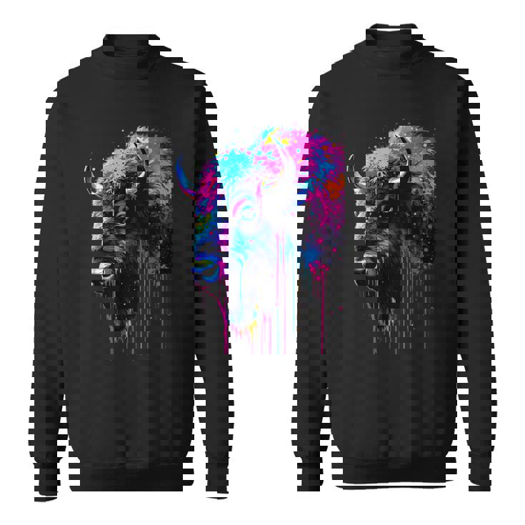 アメリカンバイソンカラーポップアート 美しいアメリカンバイソン愛好家 スウェットシャツ