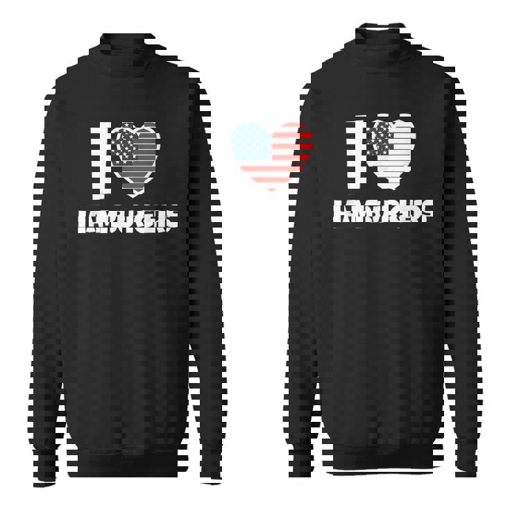 アメリカ国旗とハートのアイ・ラブ・ハンバーガー スウェットシャツ