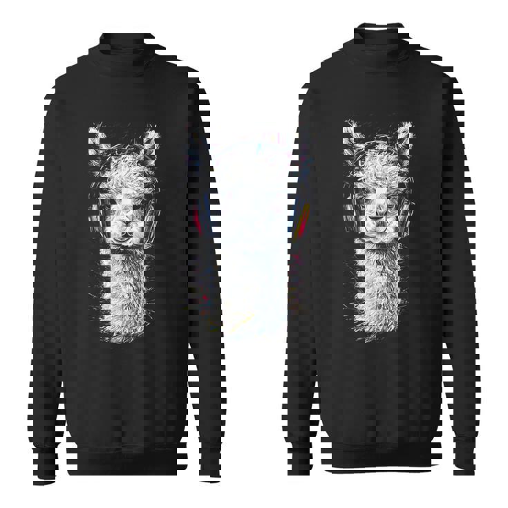 アルパカ アニマル モチーフ 音楽 ヘッドホン イラスト アルパカ スウェットシャツ