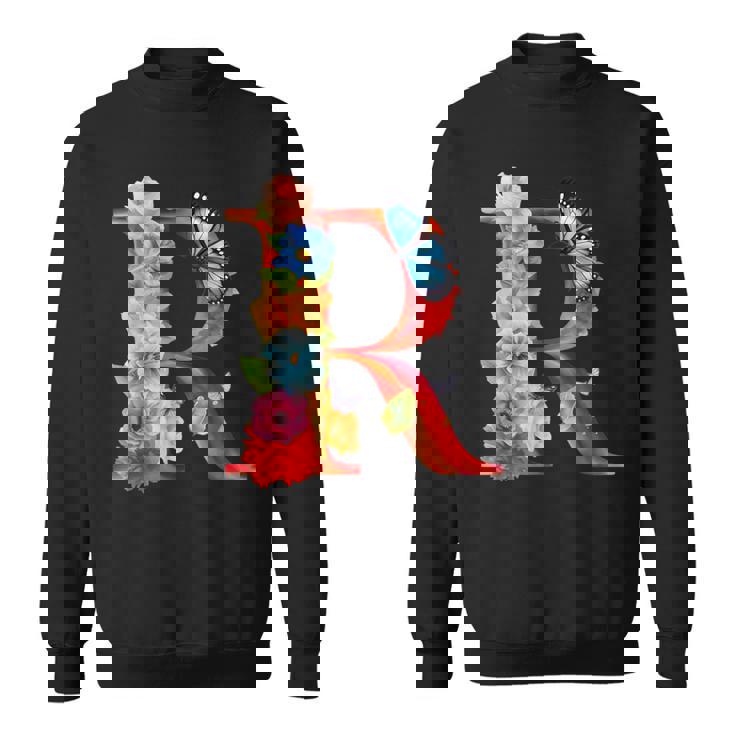 イニシャル R アルファベット バタフライ ローズ 花 水彩 モノグラム スウェットシャツ