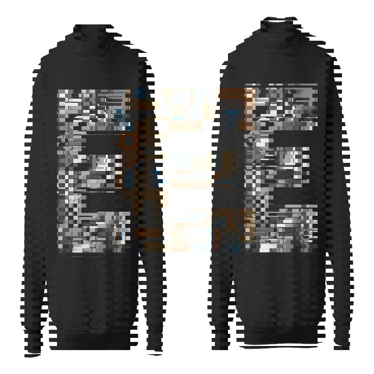 イニシャル 名前 文字 E アルファベット キュービズム アートスタイル 長袖tシャツ スウェットシャツ