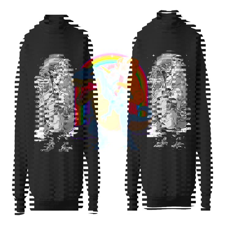 イングリッシュブルドッグ ユニコーン ライディング ダイナソー Tレックス ギフト メンズ レディース スウェットシャツ