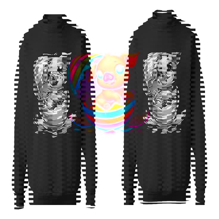 イースターエッグのかわいい赤ちゃん豚の漫画アート。 スウェットシャツ