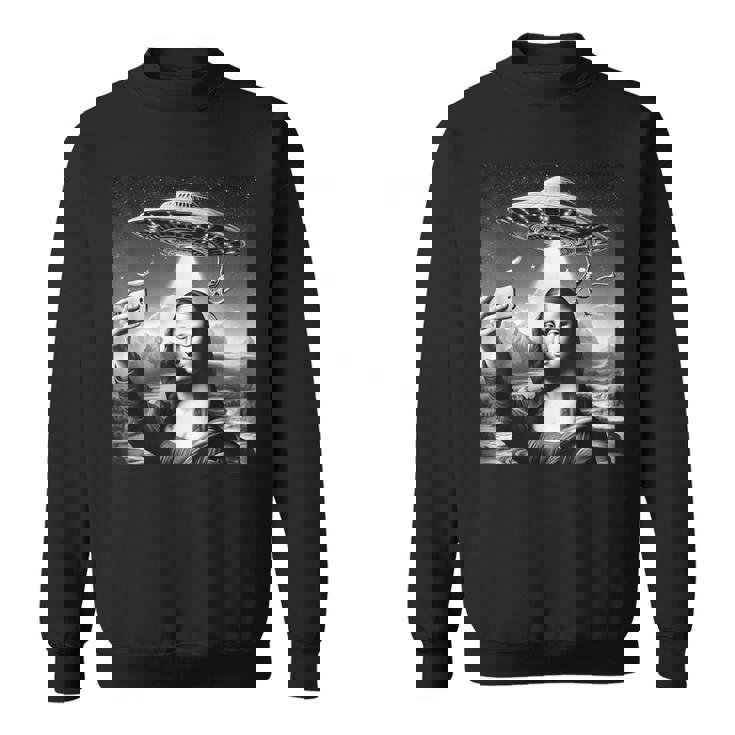 エイリアンufoモナリザと面白いセルフィー スウェットシャツ