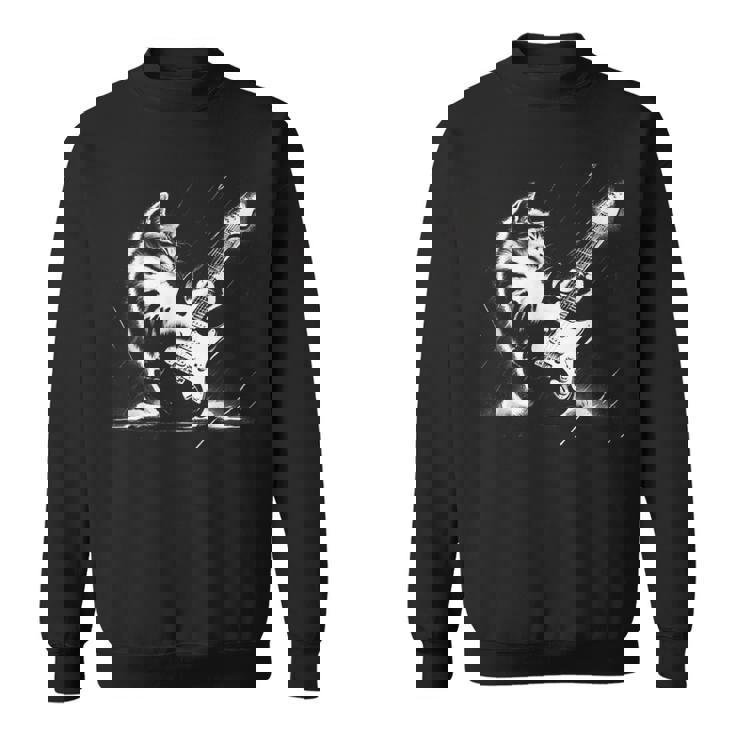 エレキギターで遊ぶ面白いギター猫 スウェットシャツ