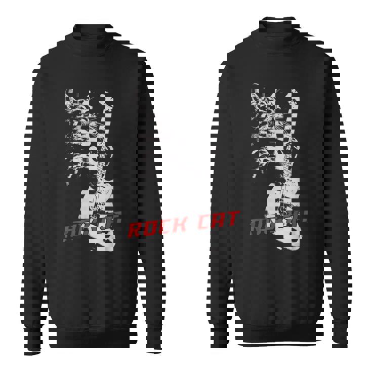 エレキギターを弾くロックキャット 面白い猫ニャーパロディショー スウェットシャツ