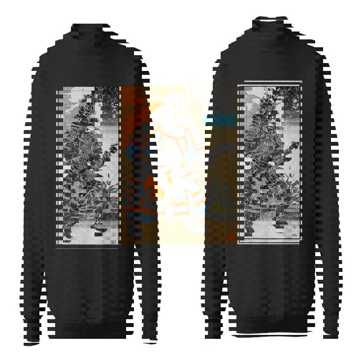 エレキギターを弾く日本の侍猫 浮世墨アート スウェットシャツ