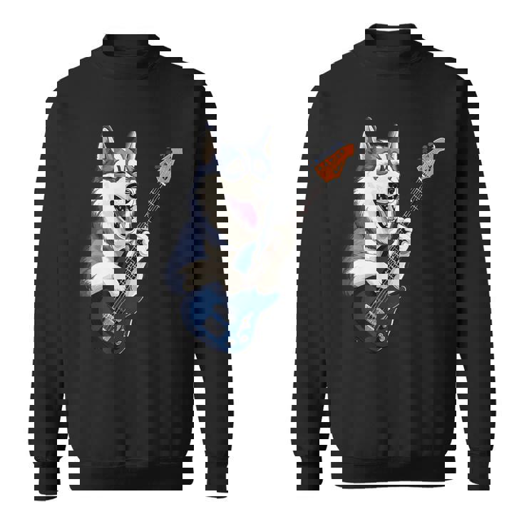 エレキギターを弾く面白いシベリアンハスキー犬ミュージシャン スウェットシャツ