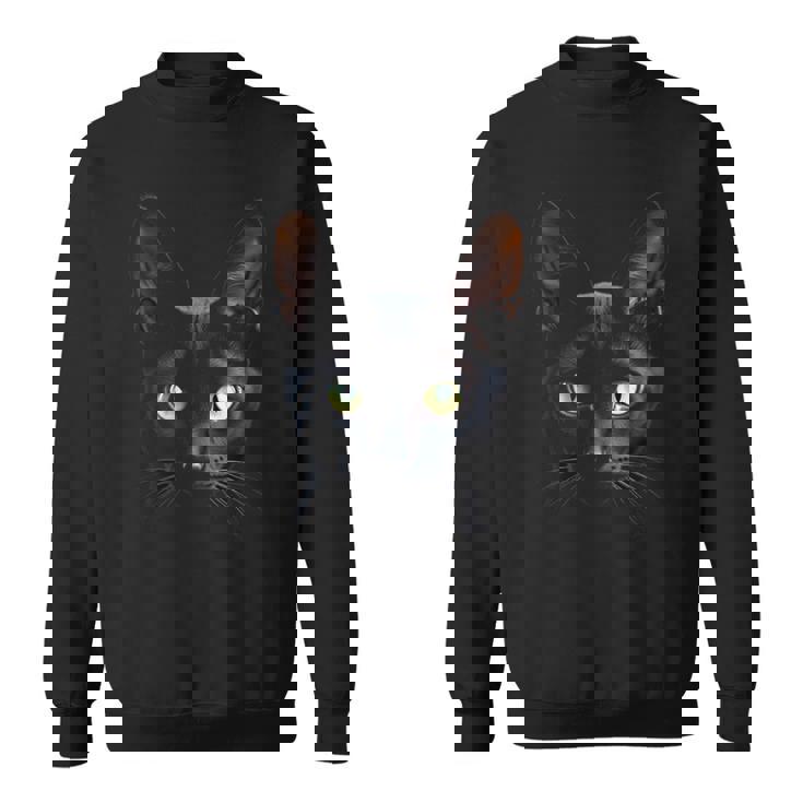 オリエンタル ショートヘア 猫 リアルなフェイスアート ブラック スウェットシャツ