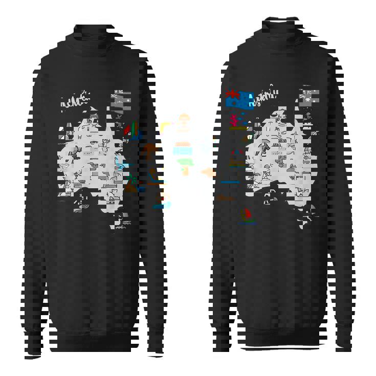 オーストラリアの地図。風景、動物、文化、シンボルのアイコン スウェットシャツ