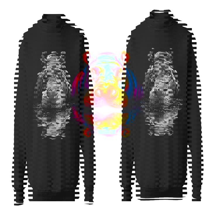 カバ カラフル アート 動物 かわいい グラフィック モチーフ カバ スウェットシャツ