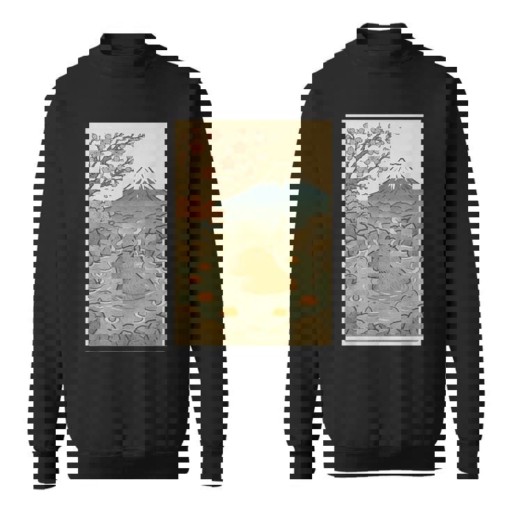 カピバラ 桜と温泉のカワイイアート スウェットシャツ