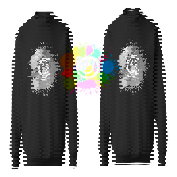 カラフル スプラッター ペイント 水彩 スマイル フェイス ユニセックス スウェットシャツ