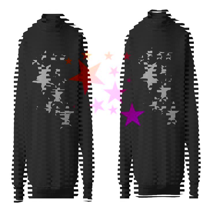 カラフルなオレンジピンクの星、流れ星柄デザイン。 スウェットシャツ
