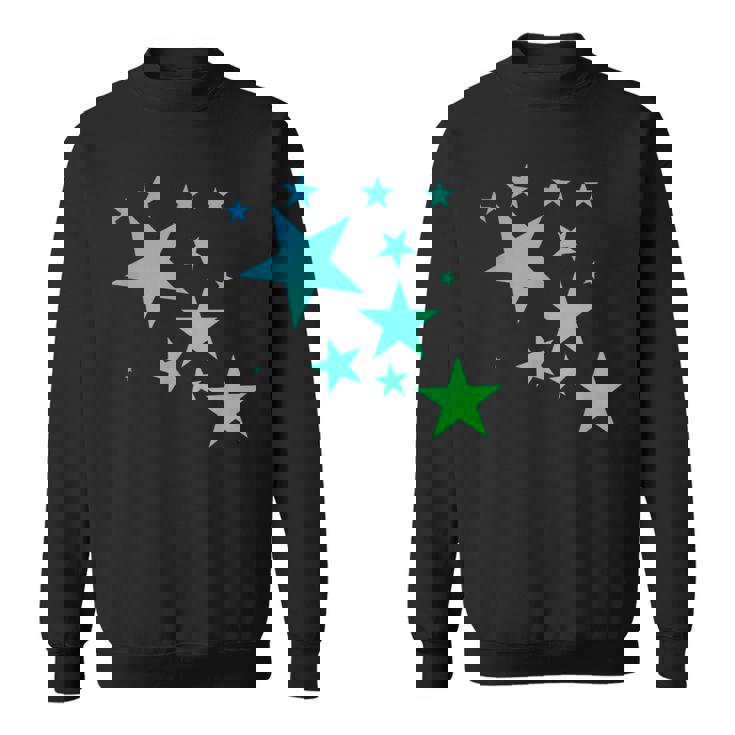 カラフルなグリーンブルーの星、星柄デザイン。 スウェットシャツ