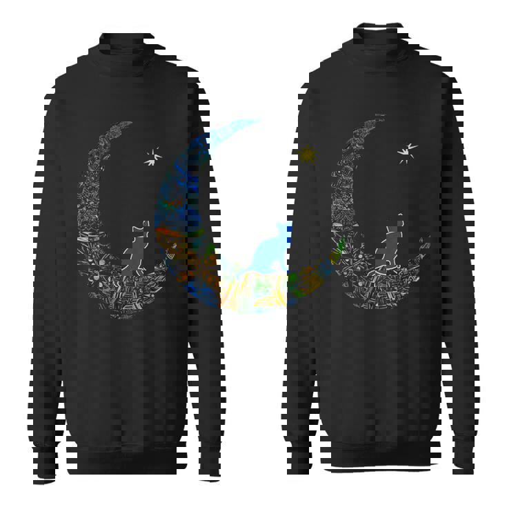 カラフルな曼荼羅三日月と猫と星 スウェットシャツ
