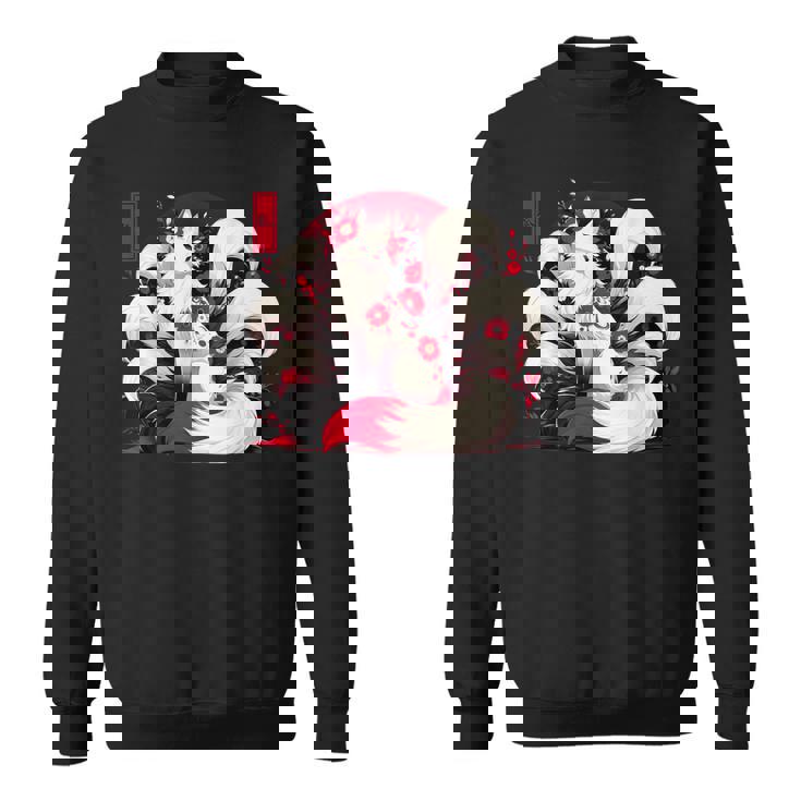 キツネ キツネ 赤いクモユリ 花 日本の九尾キツネ スウェットシャツ