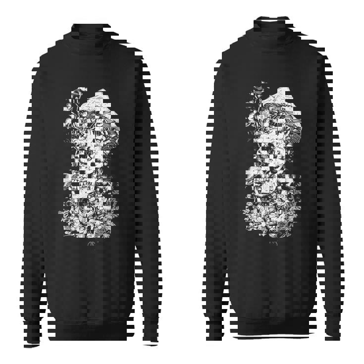 キノコや花があしらわれた骸骨の幻覚的なイラスト スウェットシャツ