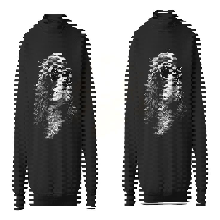 キャバリア・キング・チャールズ・スパニエル犬とサングラス スウェットシャツ