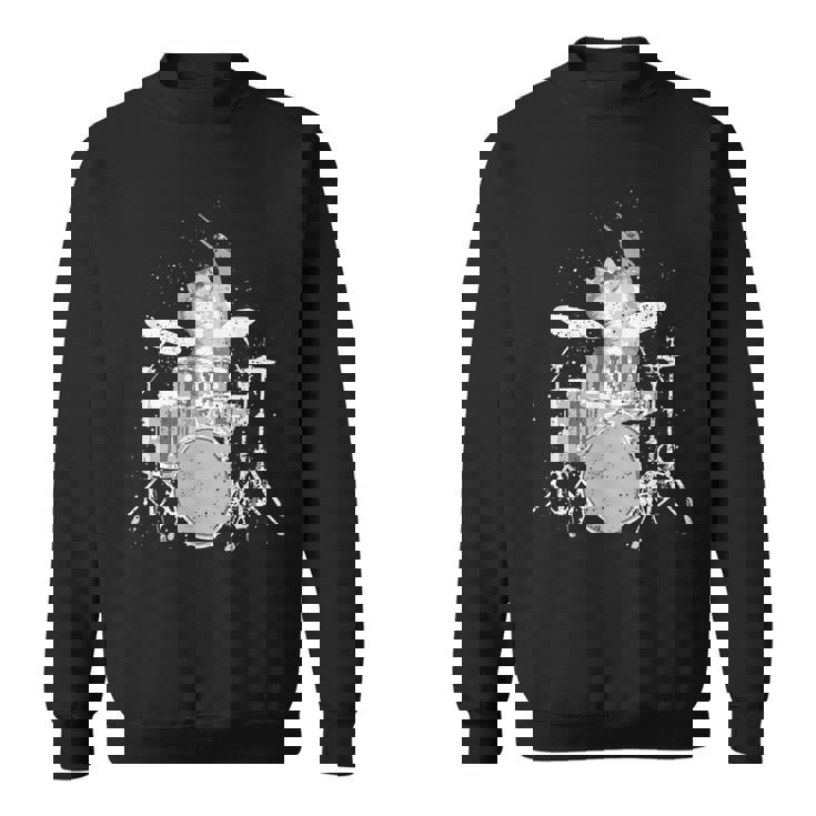 キュートで面白い猫のドラマー ドラムを弾くパンク ロックスター グラフィック スウェットシャツ