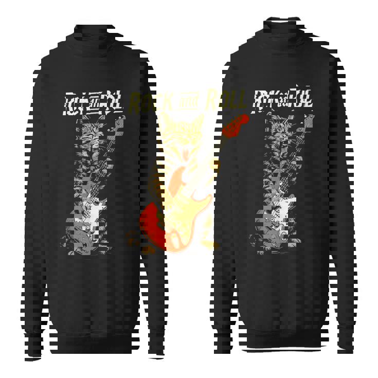 ギターを弾くロックな猫 音楽好き猫好き向けデザイン スウェットシャツ