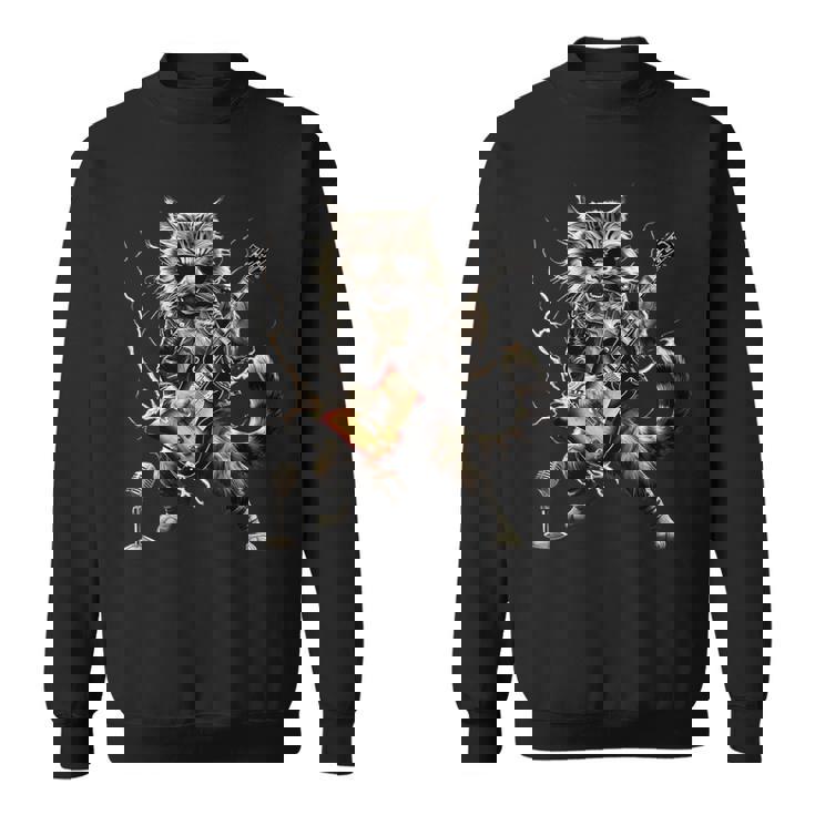 ギターを弾くロックキャット 面白いギター猫 スウェットシャツ