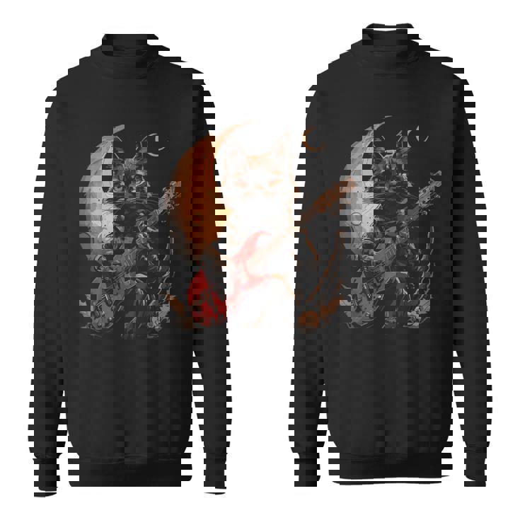 ギターを弾くロックキャット 面白いロックミュージックギター猫 スウェットシャツ