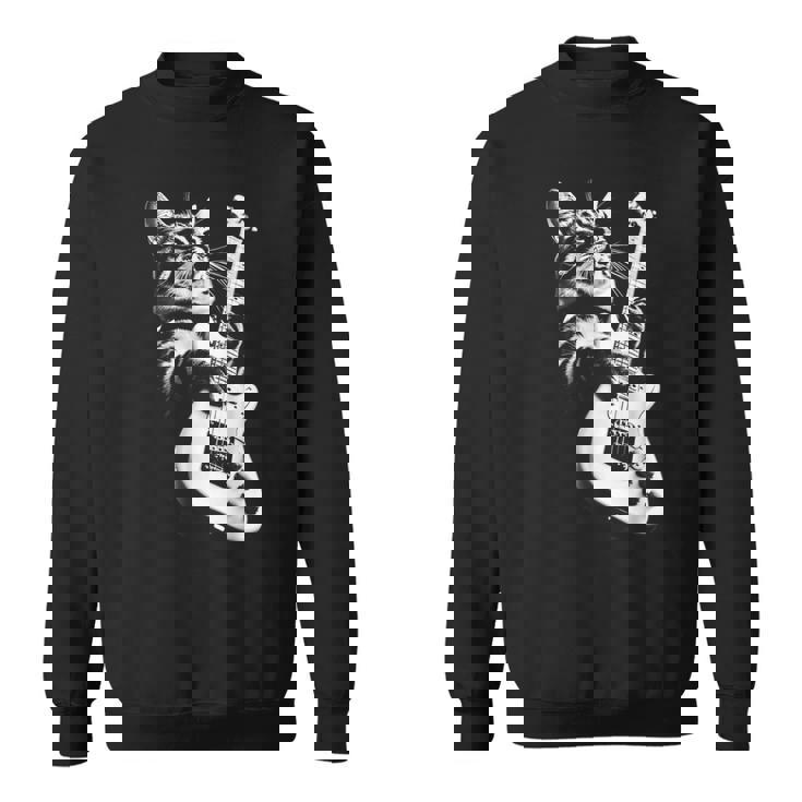 ギターを弾くロック猫 面白いギター猫 スウェットシャツ