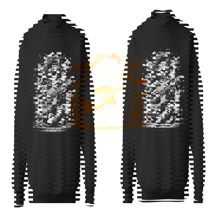 ギターを弾く猫 面白いロックミュージックギター猫 スウェットシャツ